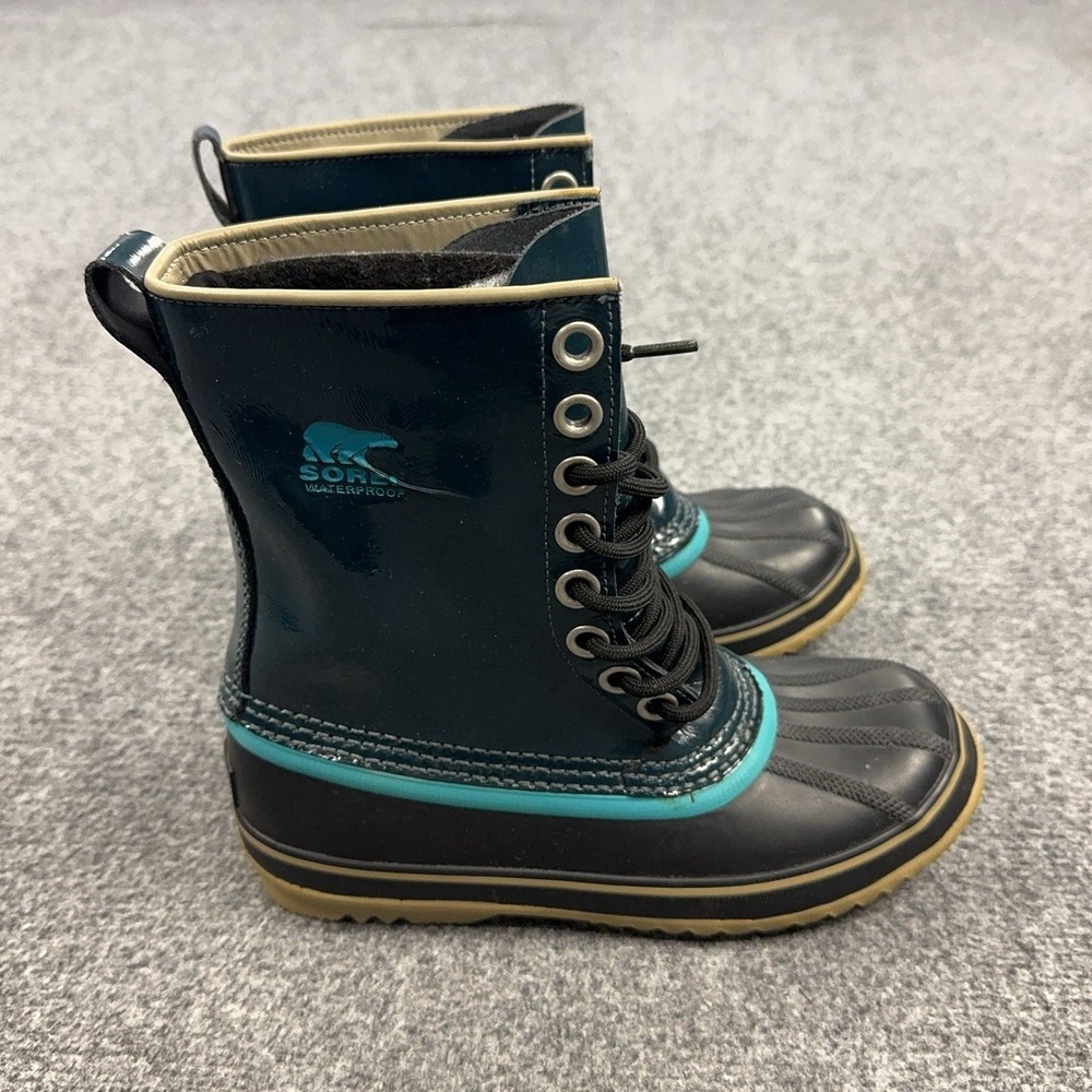 Sorel Joan Of Arctic Boots Womens Size 6 Blue Waterproof Rubber Snow Lace Up